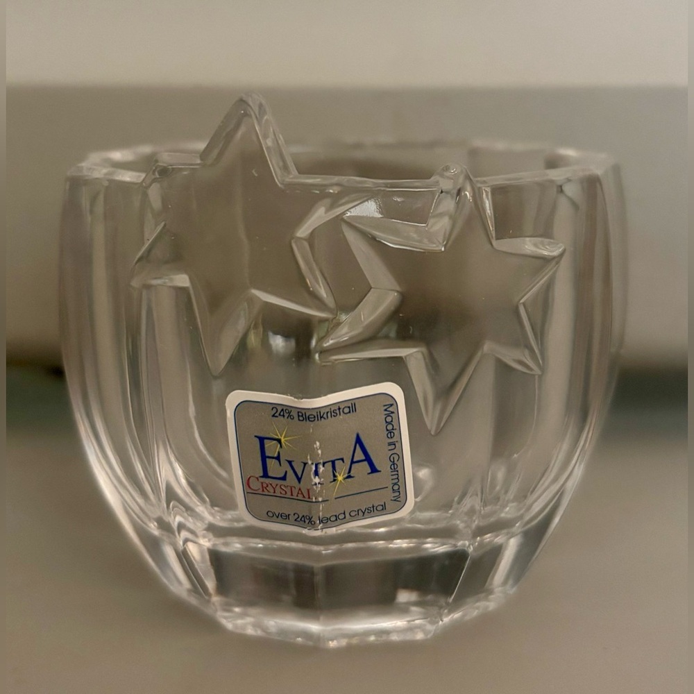 EvitA 24% Lead Crystal Votive Candle Holder w/Dual Star Design Made in Germany
